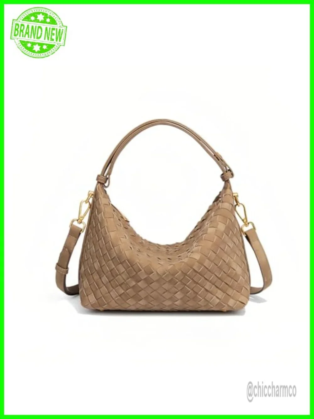 Woven Faux Suede Hobo Purse Shoulder Crossbody Bag 2 Adjustable Straps